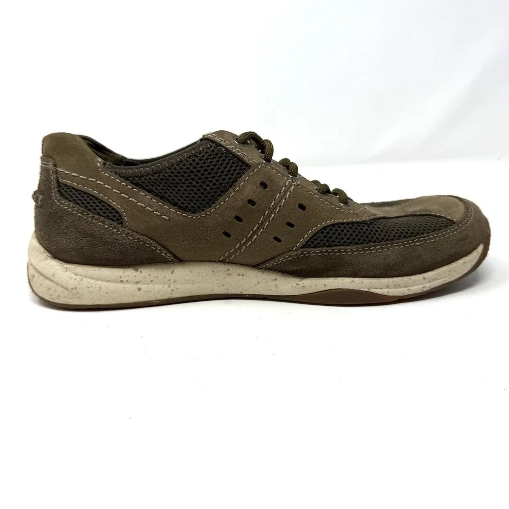 Clarks AllSton Low Size 7.5M Mens Tan Olive Leather Lace Up Casual Shoes Sneaker